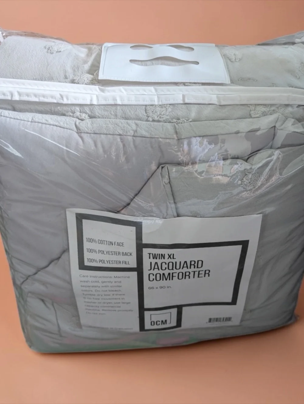 OCM Twin XL Jacquard Comforter 66x90 Gray Dorm Bedding NEW Sealed